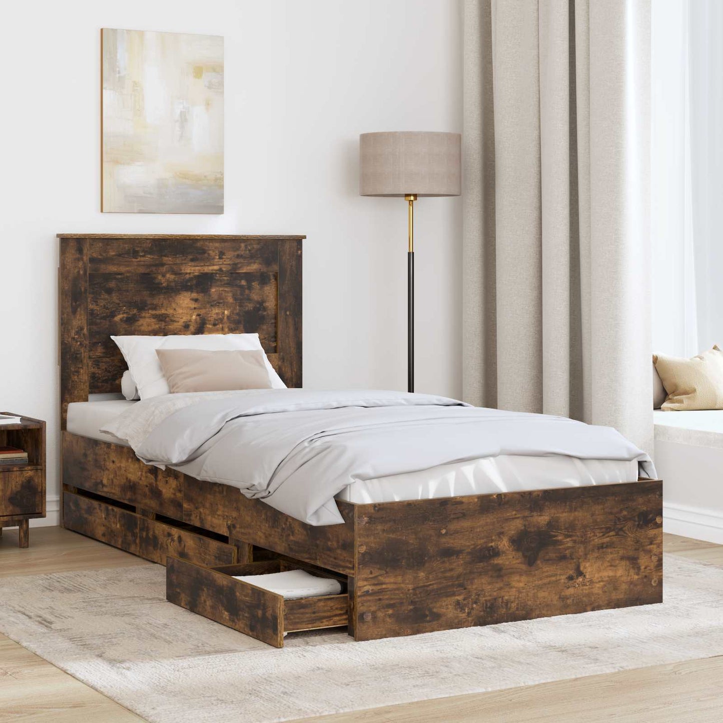 vidaXL Cadre de lit Chêne fumé 100 x 200 cm Bois d'ingénierie