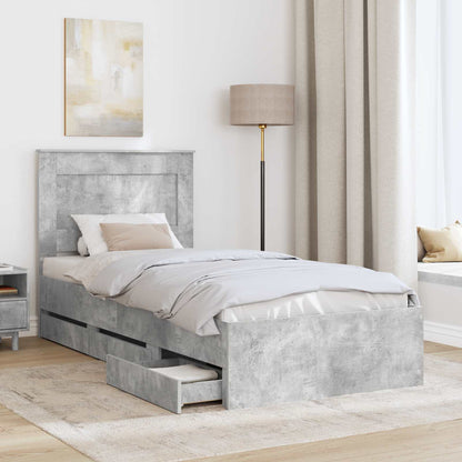 vidaXL Bettrahmen mit Kopfteil Beton Grau 90 x 190 cm Ingenieurs Holz