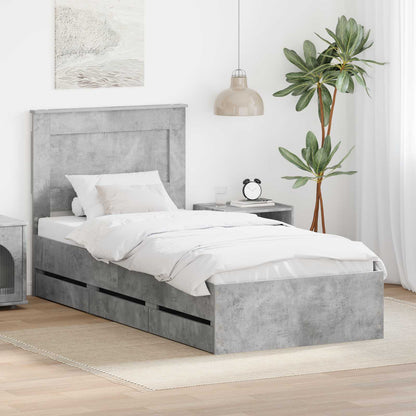 vidaXL Bettrahmen mit Kopfteil Beton Grau 90 x 200 cm Ingenieurs Holz
