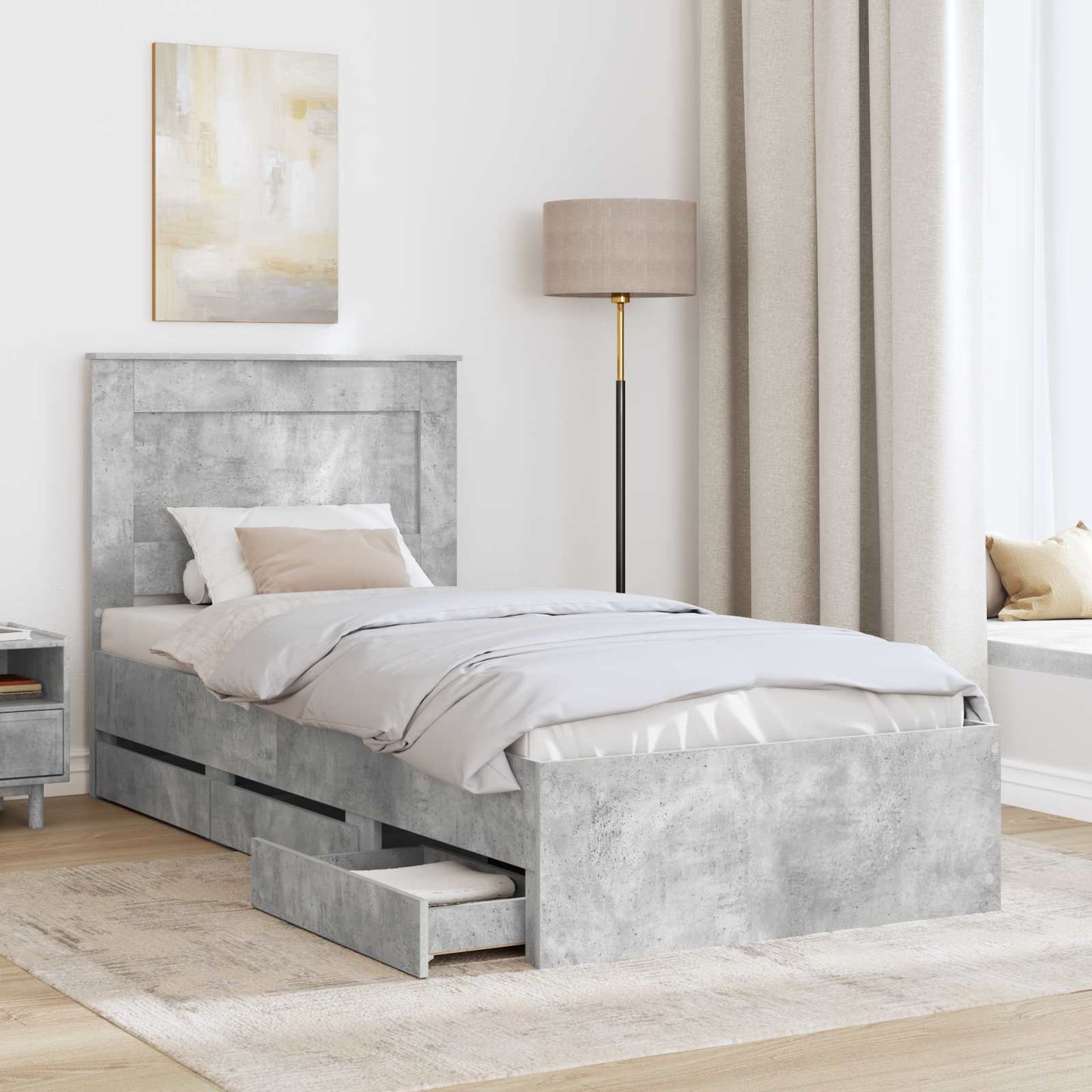 vidaXL Bettrahmen mit Kopfteil Beton Grau 75 x 190 cm Ingenieurs Holz