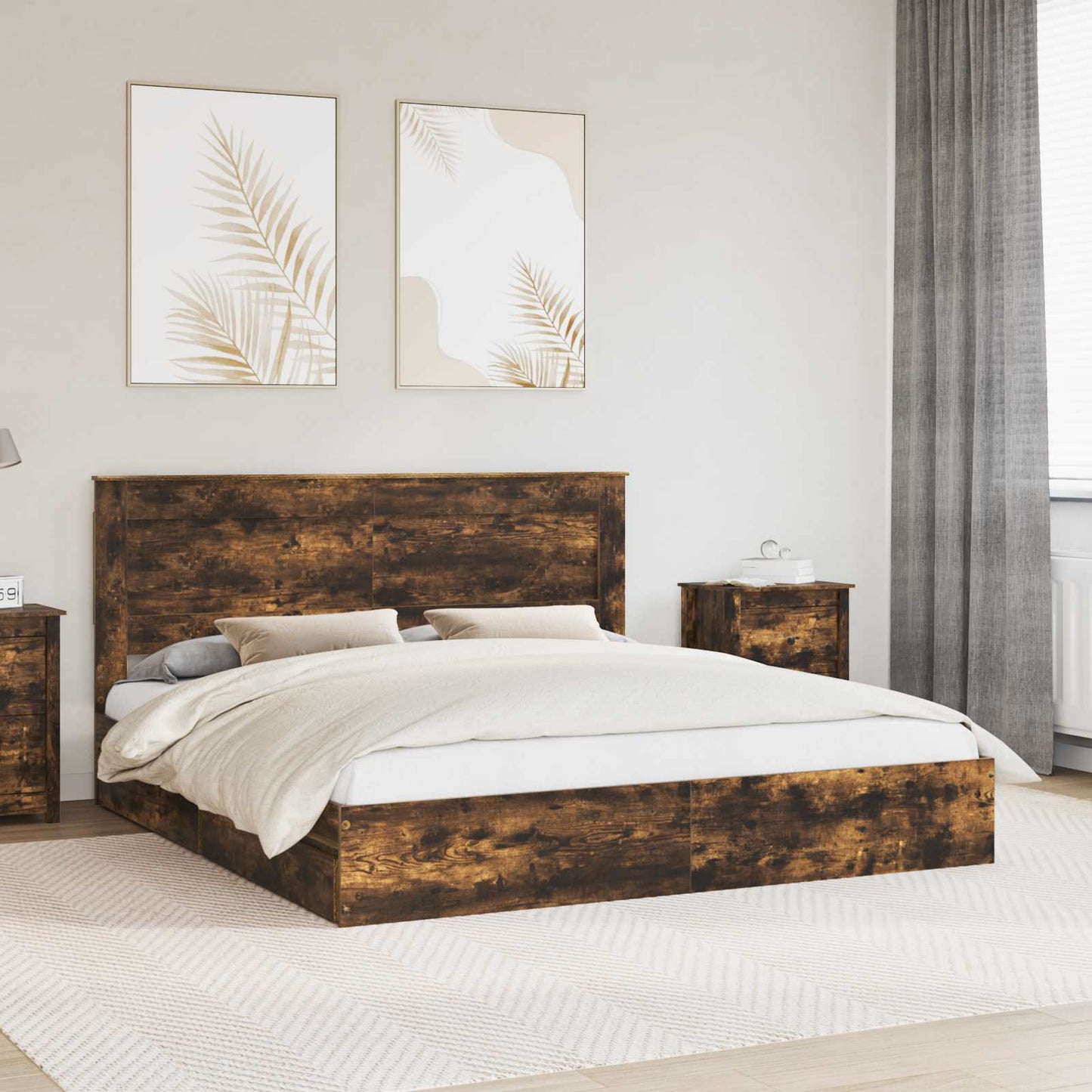 vidaXL Aufbewahrungsbett Geräucherte Eiche 200 x 200 cm Holzwerkstoff