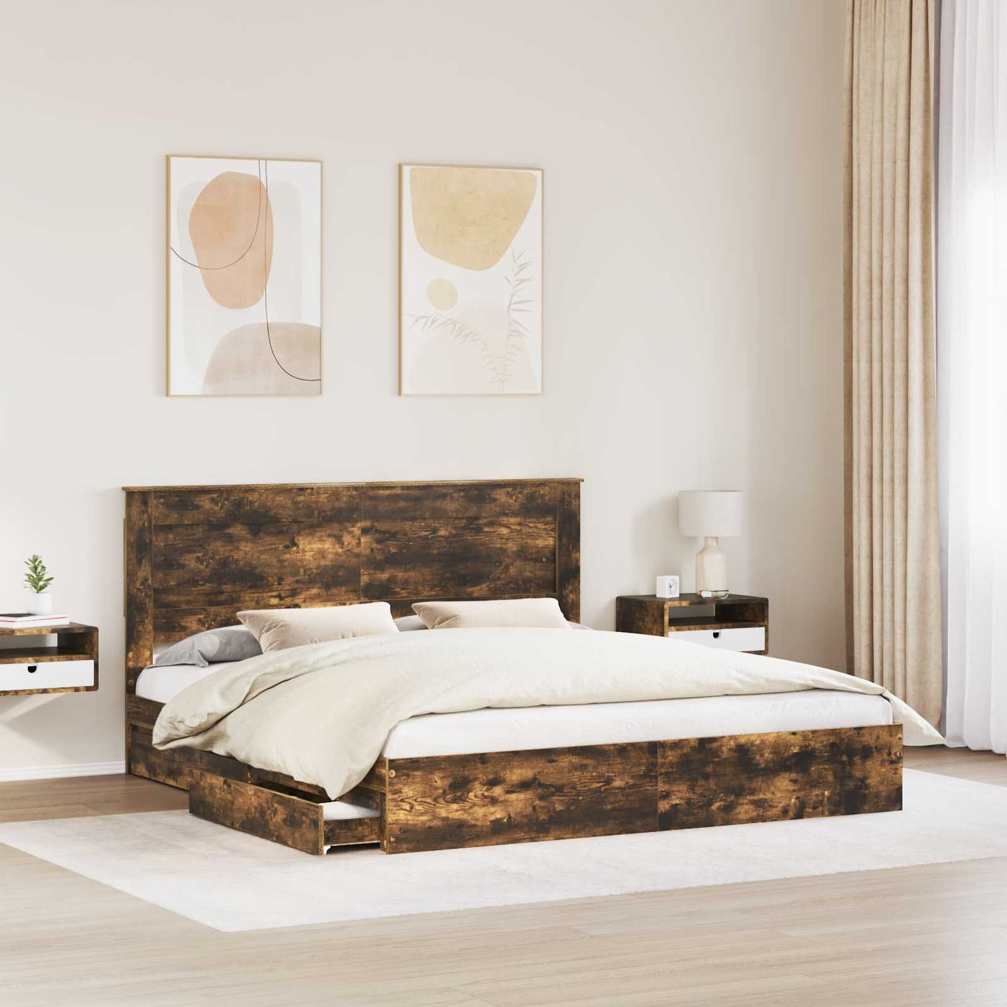 vidaXL Aufbewahrungsbett Geräucherte Eiche 200 x 200 cm Holzwerkstoff