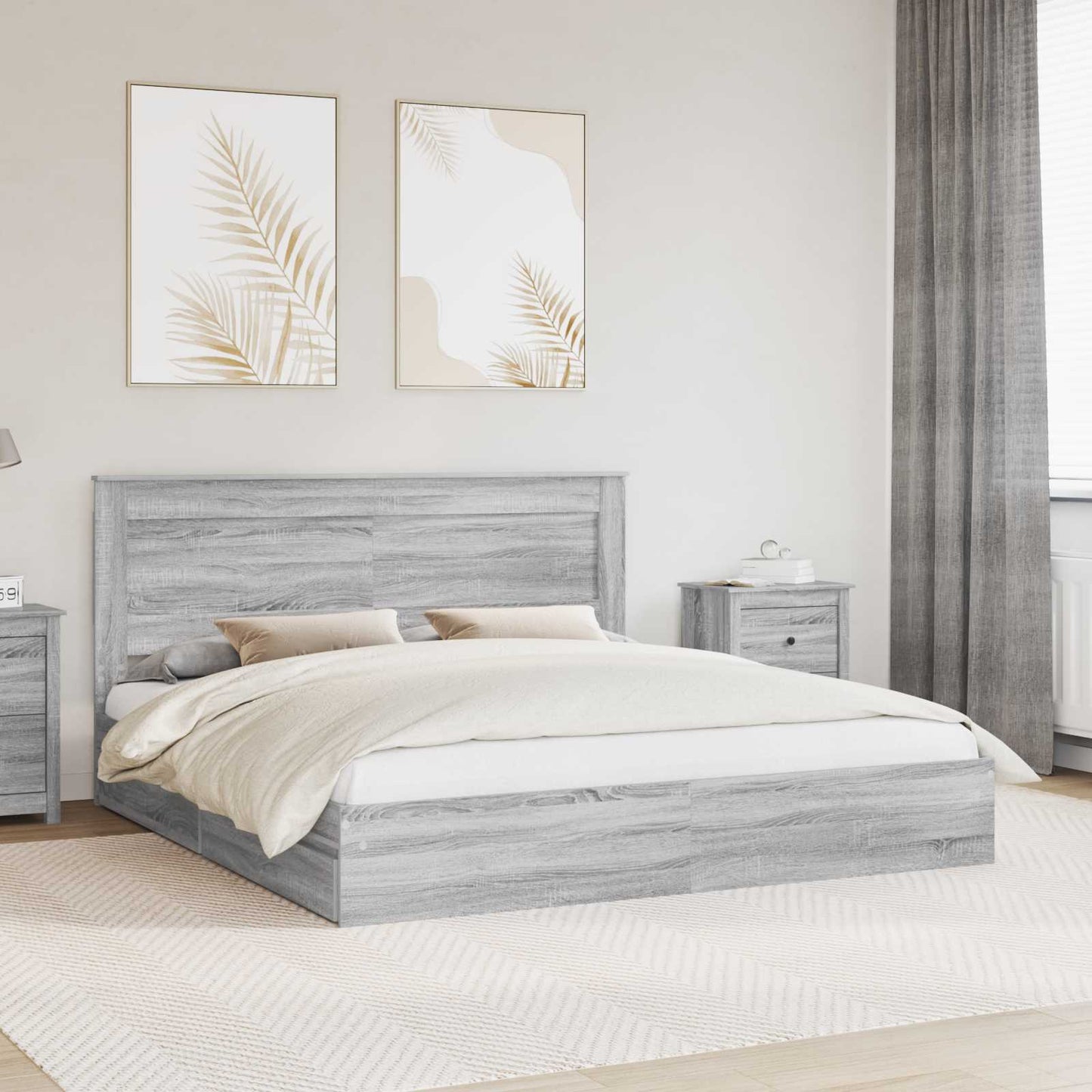 vidaXL Aufbewahrungsbett Graues Sonoma 200 x 200 cm Holzwerkstoff