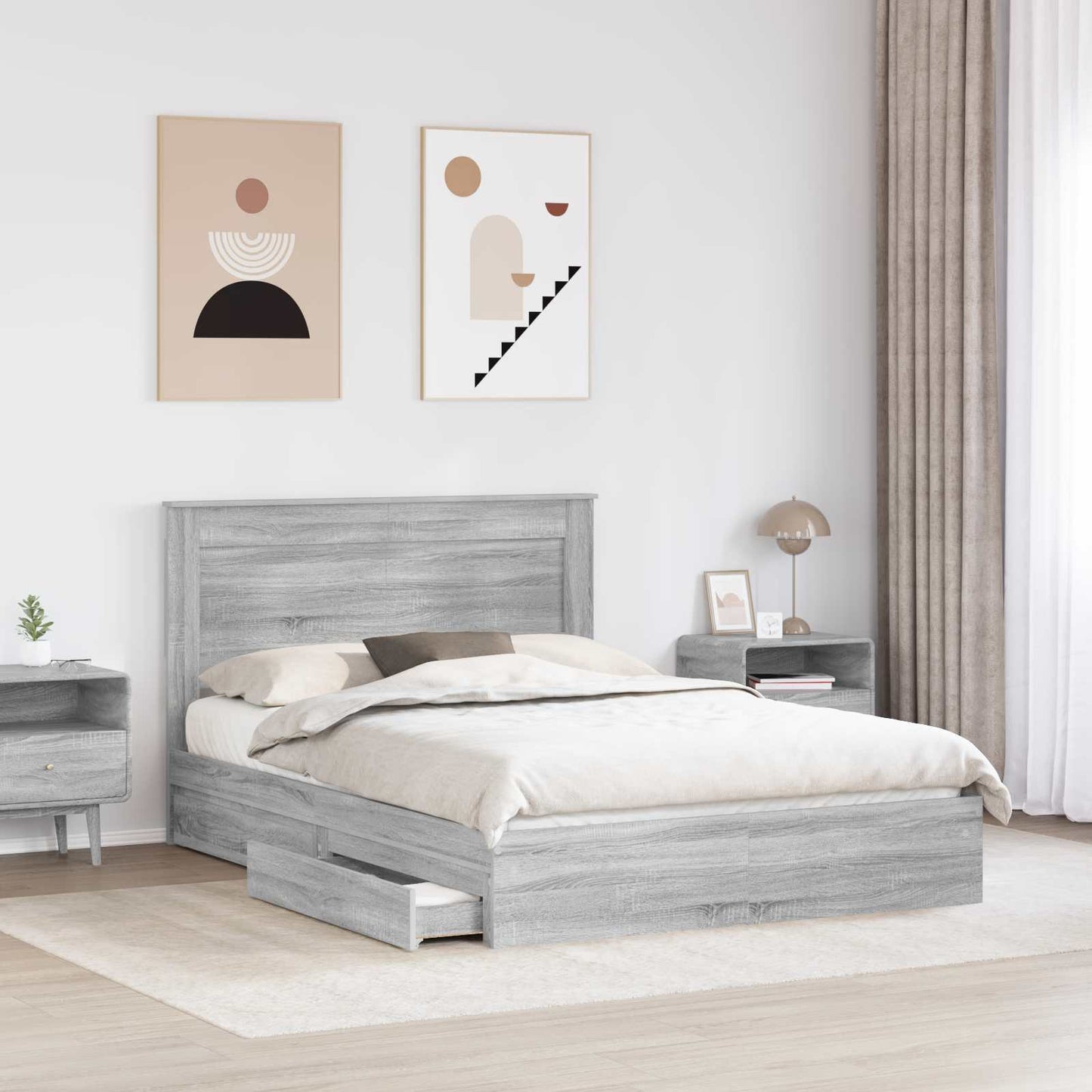 vidaXL Aufbewahrungsbett Graues Sonoma 150 x 200 cm Holzwerkstoff