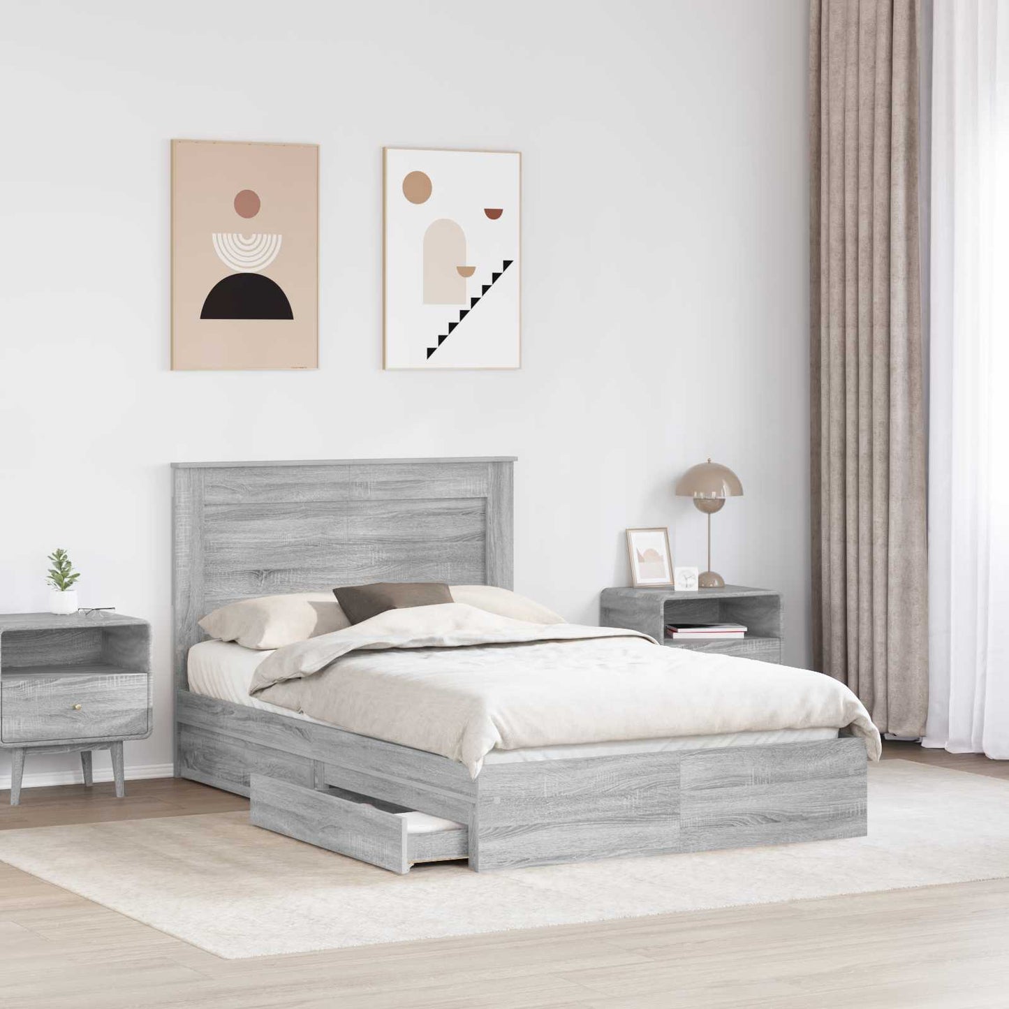 vidaXL Aufbewahrungsbett Graues Sonoma 135 x 190 cm Holzwerkstoff
