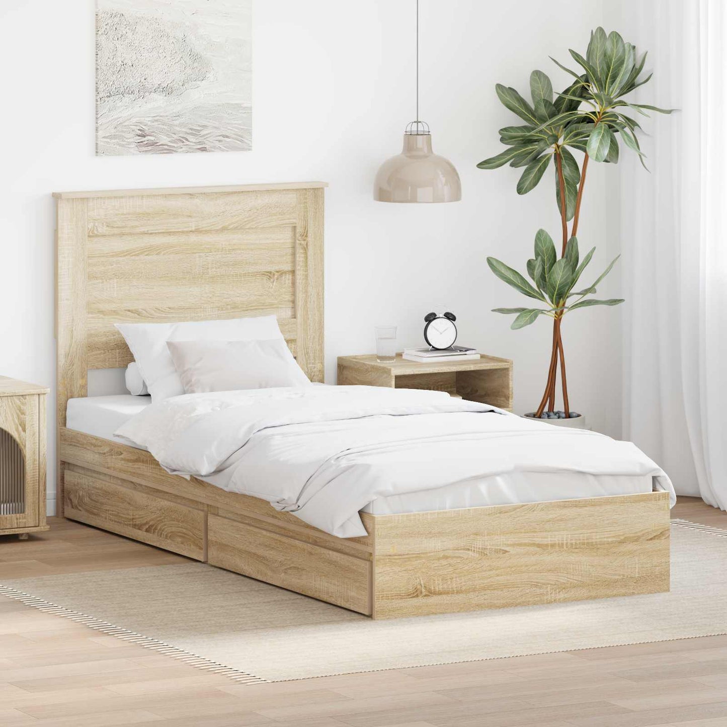 vidaXL Lit de rangement chêne Sonoma 100 x 200 cm bois d'ingénierie