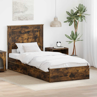 vidaXL Lit de rangement en aggloméré chêne fumé 90 x 190 cm