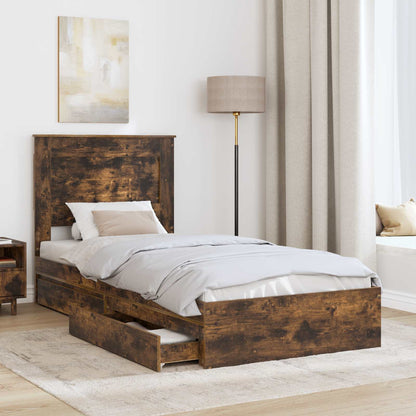 vidaXL Lit de rangement en aggloméré chêne fumé 90 x 190 cm