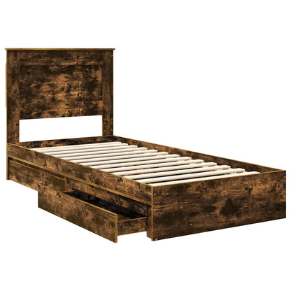 vidaXL Lit de rangement en aggloméré chêne fumé 90 x 190 cm