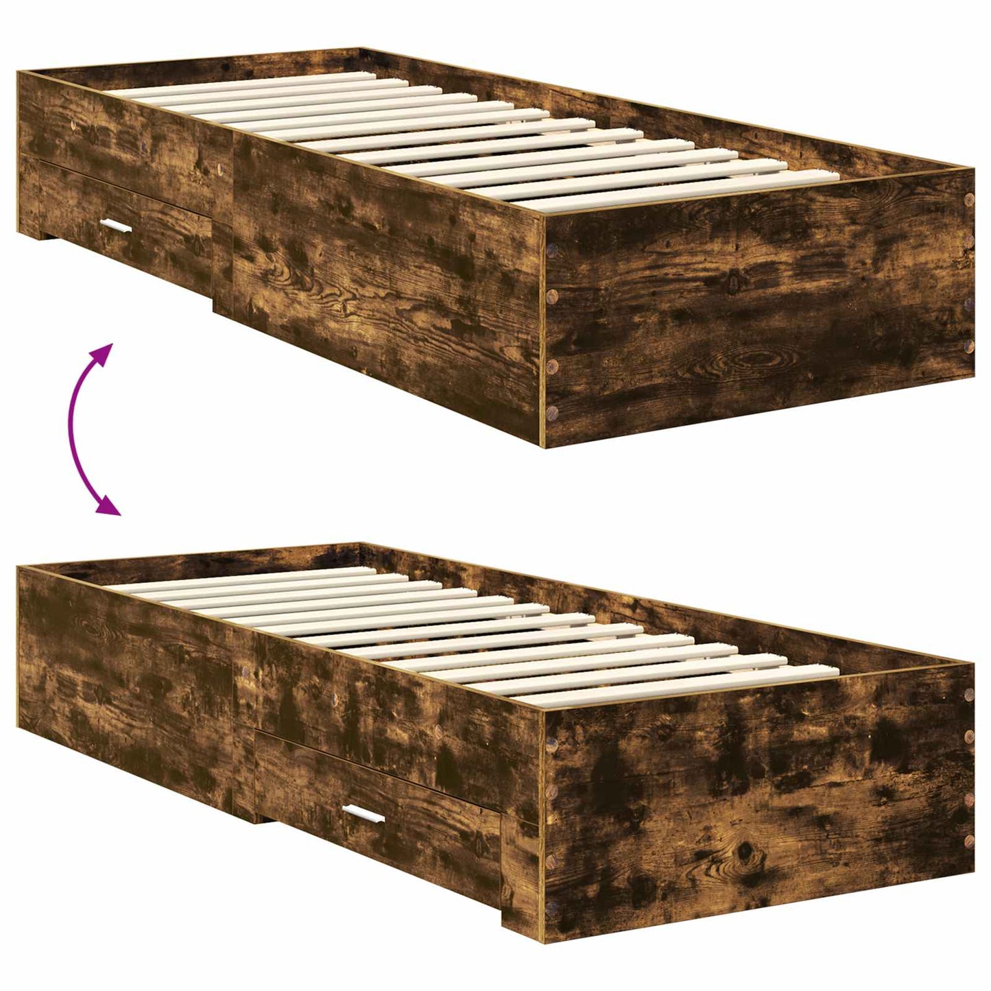 vidaXL Bettrahmen Rauchige Eiche und Silber 75 x 190 cm Holzwerkstoff