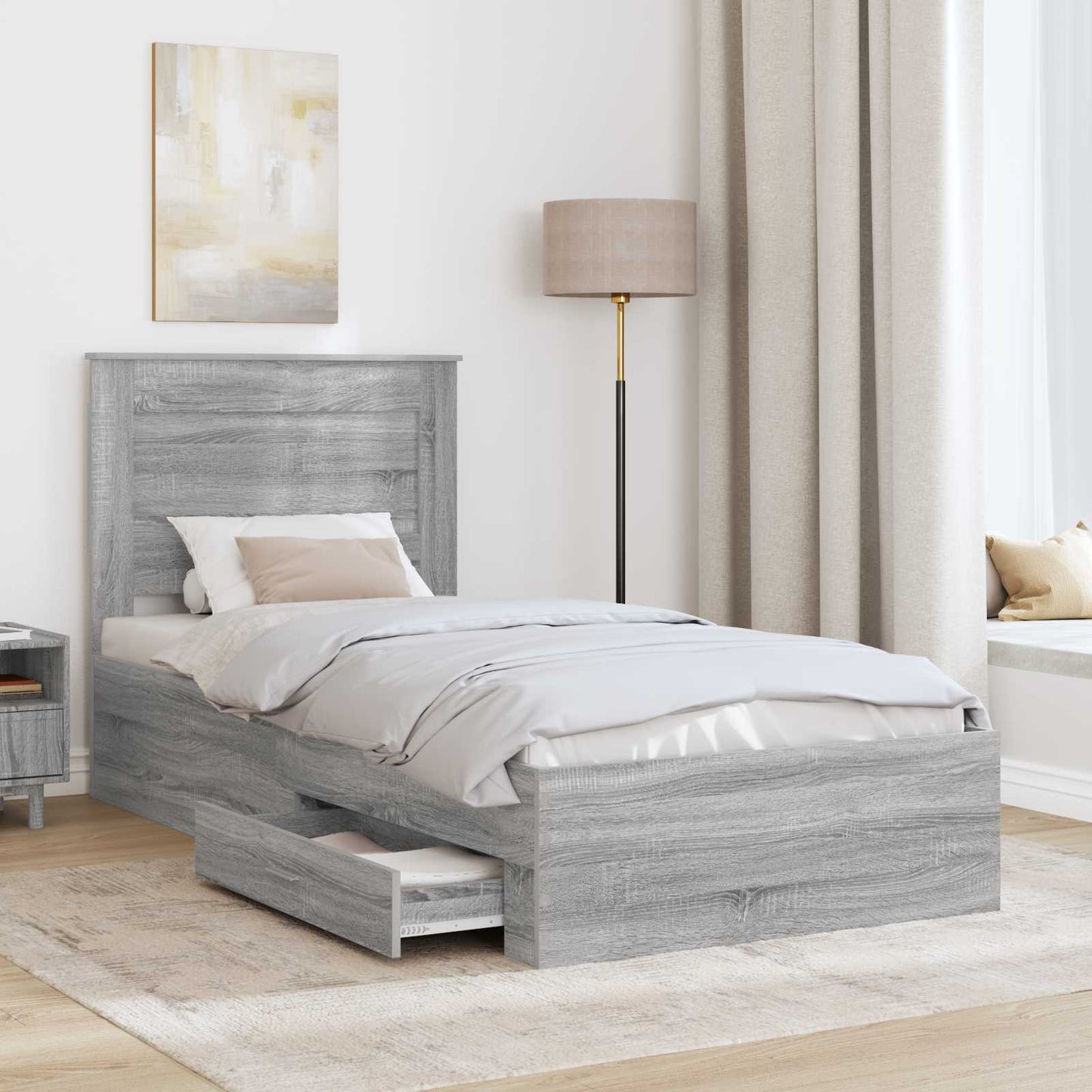 vidaXL Bettrahmen Graue Sonoma und Silber 75 x 190 cm Holzwerkstoff
