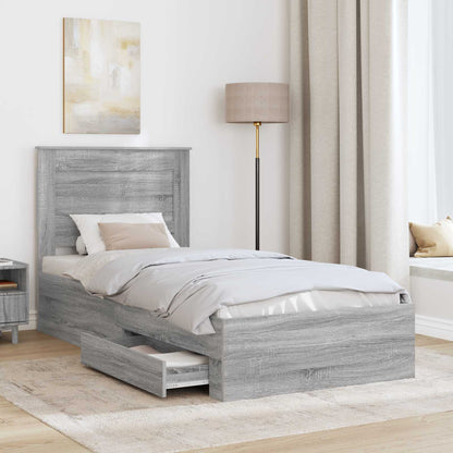 vidaXL Bettrahmen Graue Sonoma und Silber 75 x 190 cm Holzwerkstoff