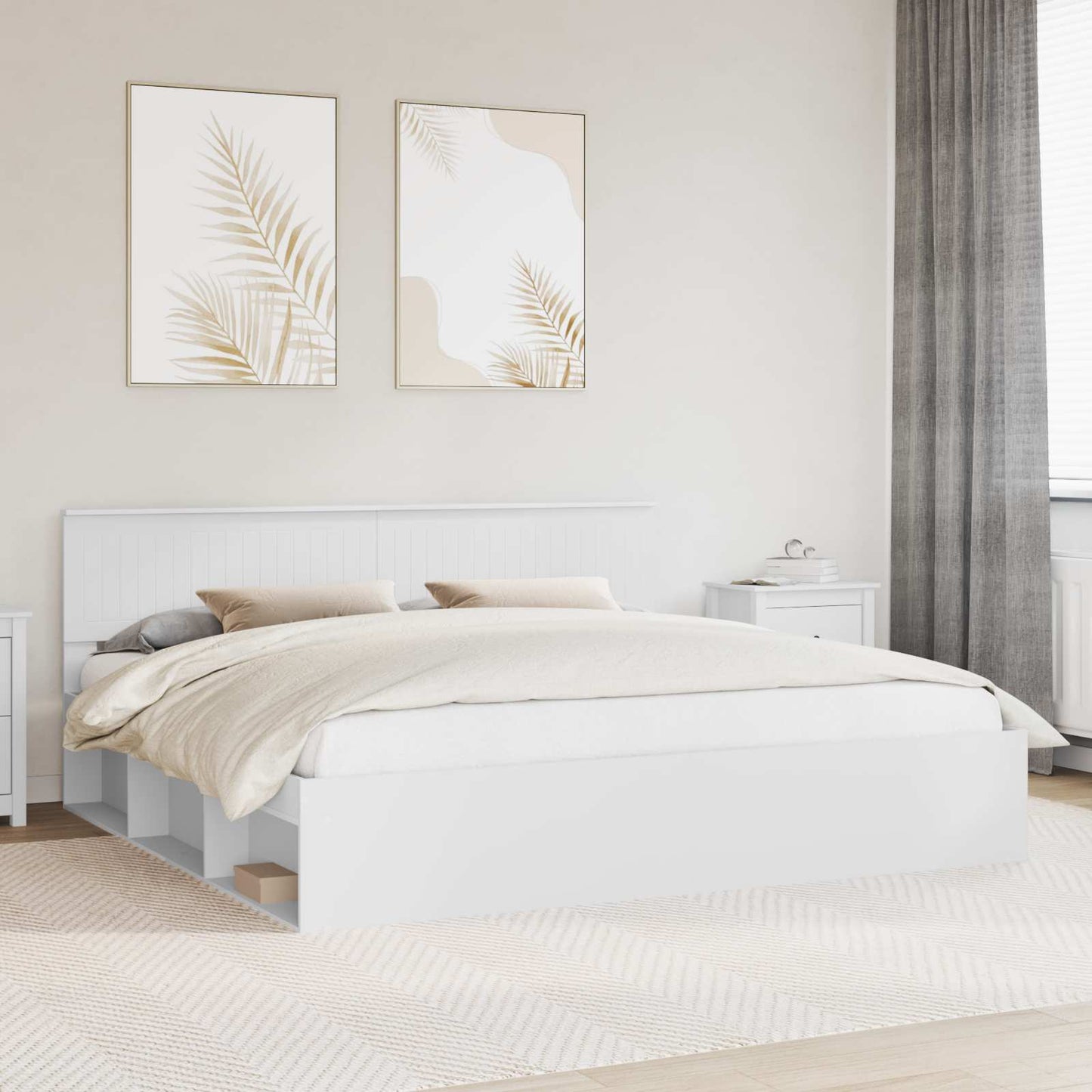 vidaXL Bettrahmen mit Kopfteil Weiß 200 x 200 cm Massives Kiefernholz