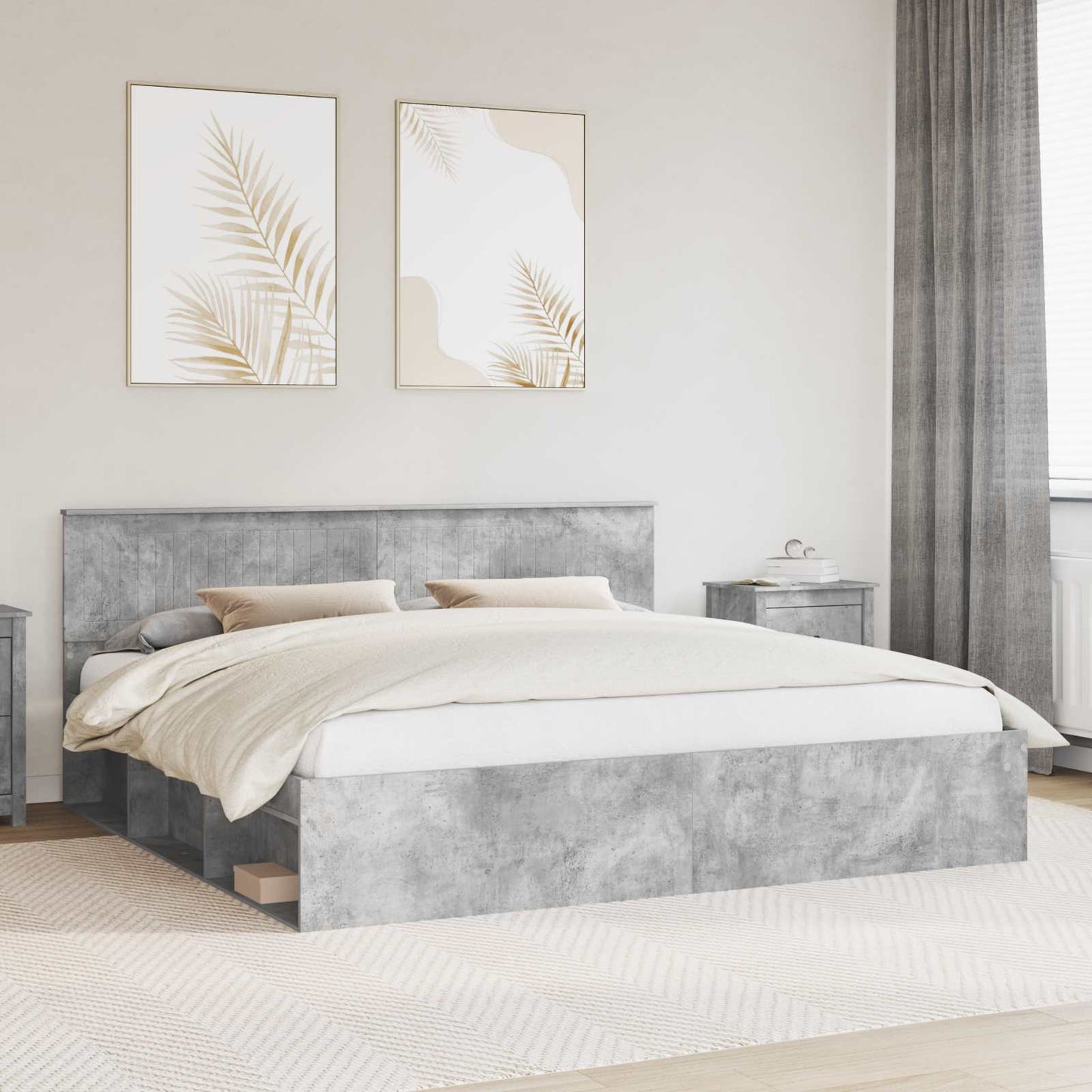 vidaXL Bettrahmen mit Kopfteil Beton 200 x 200 cm Massives Kiefernholz