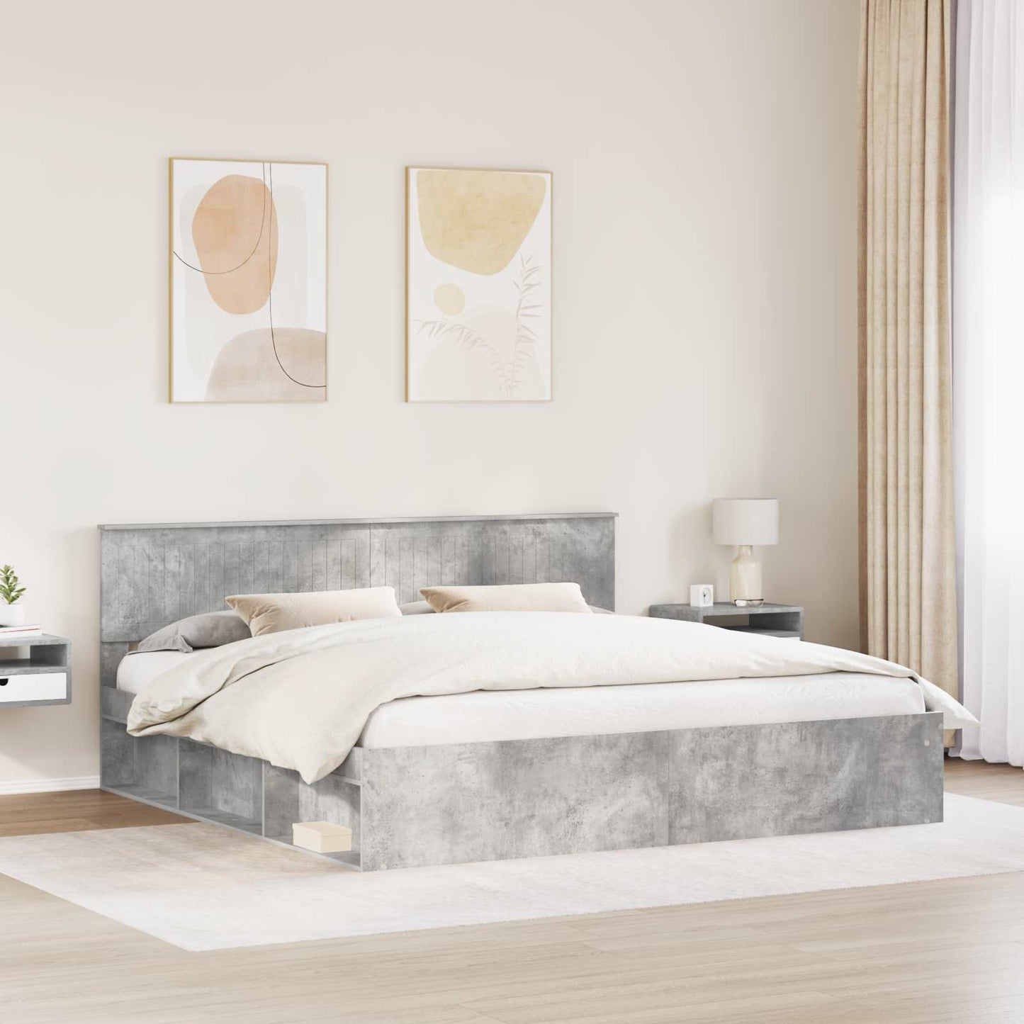 vidaXL Bettrahmen mit Kopfteil Beton 200 x 200 cm Massives Kiefernholz