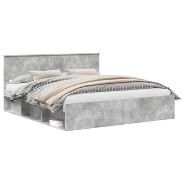 vidaXL Cadre de lit avec tête de lit en béton 180 x 200 cm Bois de pin massif