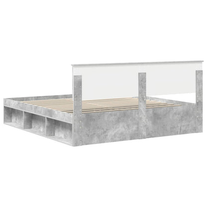 vidaXL Cadre de lit avec tête de lit en béton 180 x 200 cm Bois de pin massif
