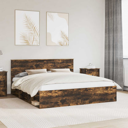 vidaXL Cadre de lit Chêne fumé 180 x 200 cm Bois de pin massif