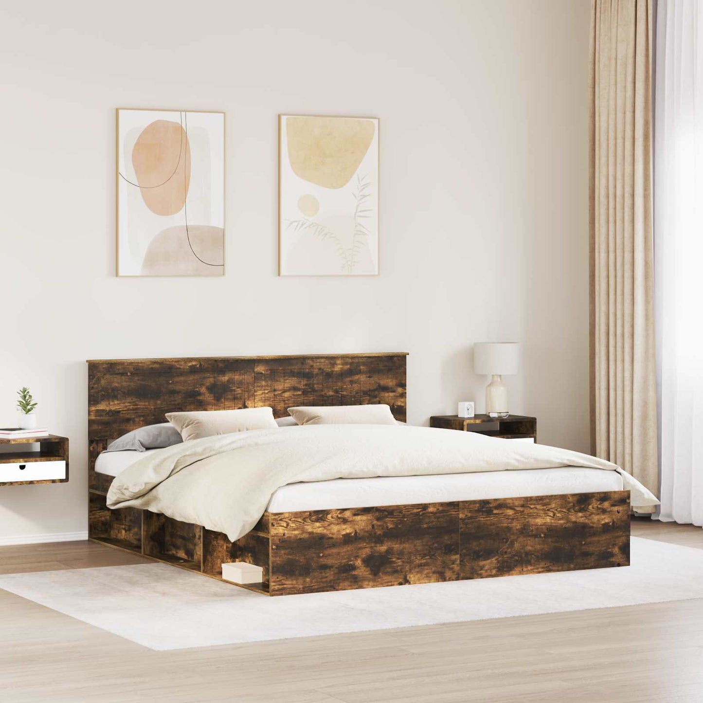 vidaXL Cadre de lit Chêne fumé 180 x 200 cm Bois de pin massif