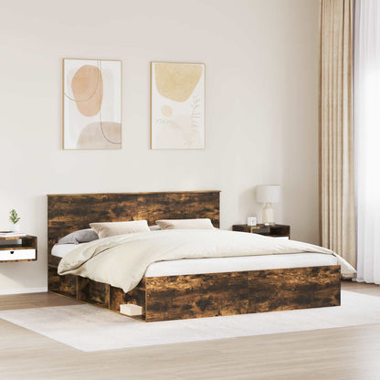 vidaXL Cadre de lit Chêne fumé 180 x 200 cm Bois de pin massif