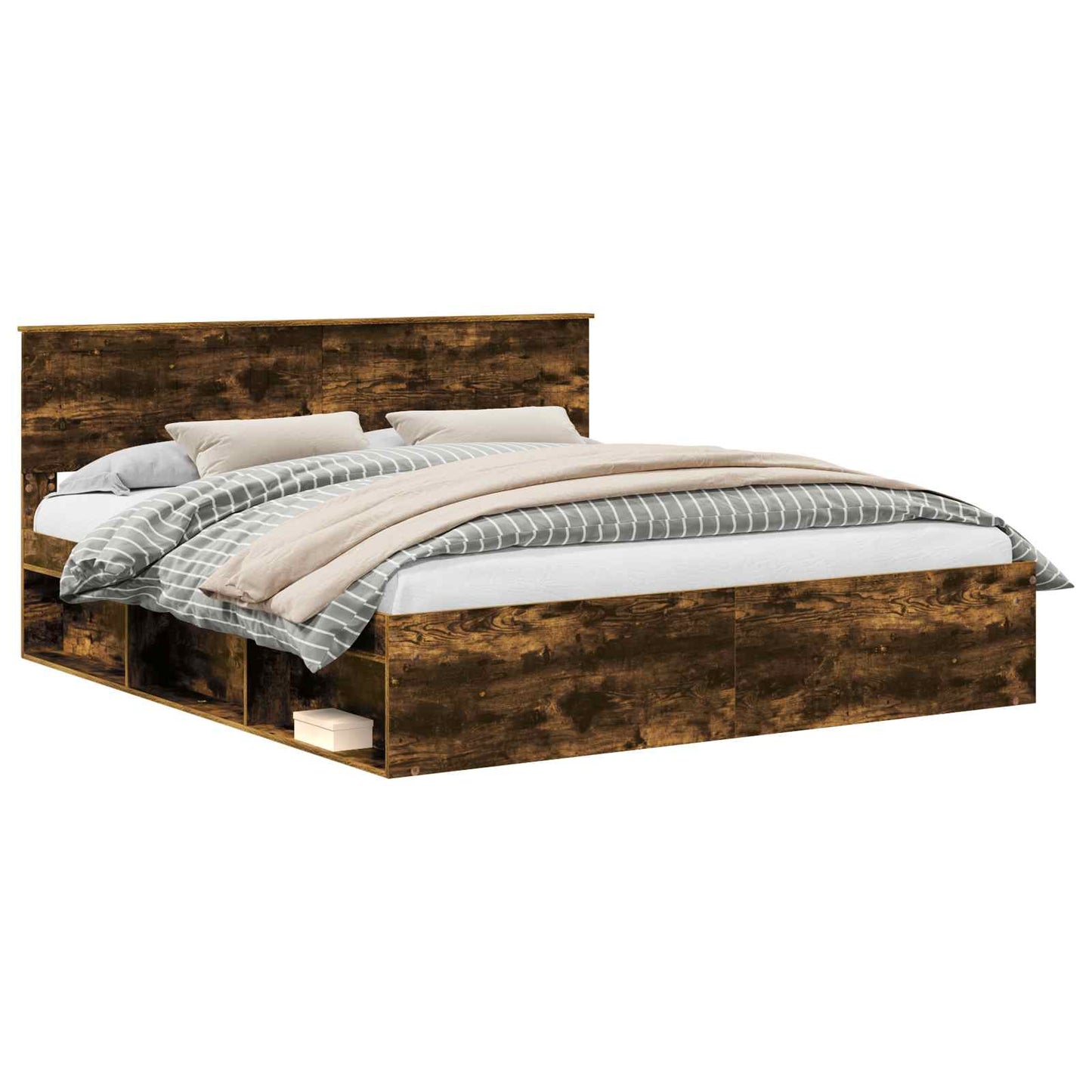 vidaXL Cadre de lit Chêne fumé 180 x 200 cm Bois de pin massif