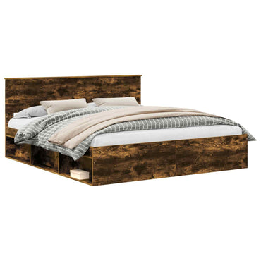 vidaXL Cadre de lit Chêne fumé 180 x 200 cm Bois de pin massif