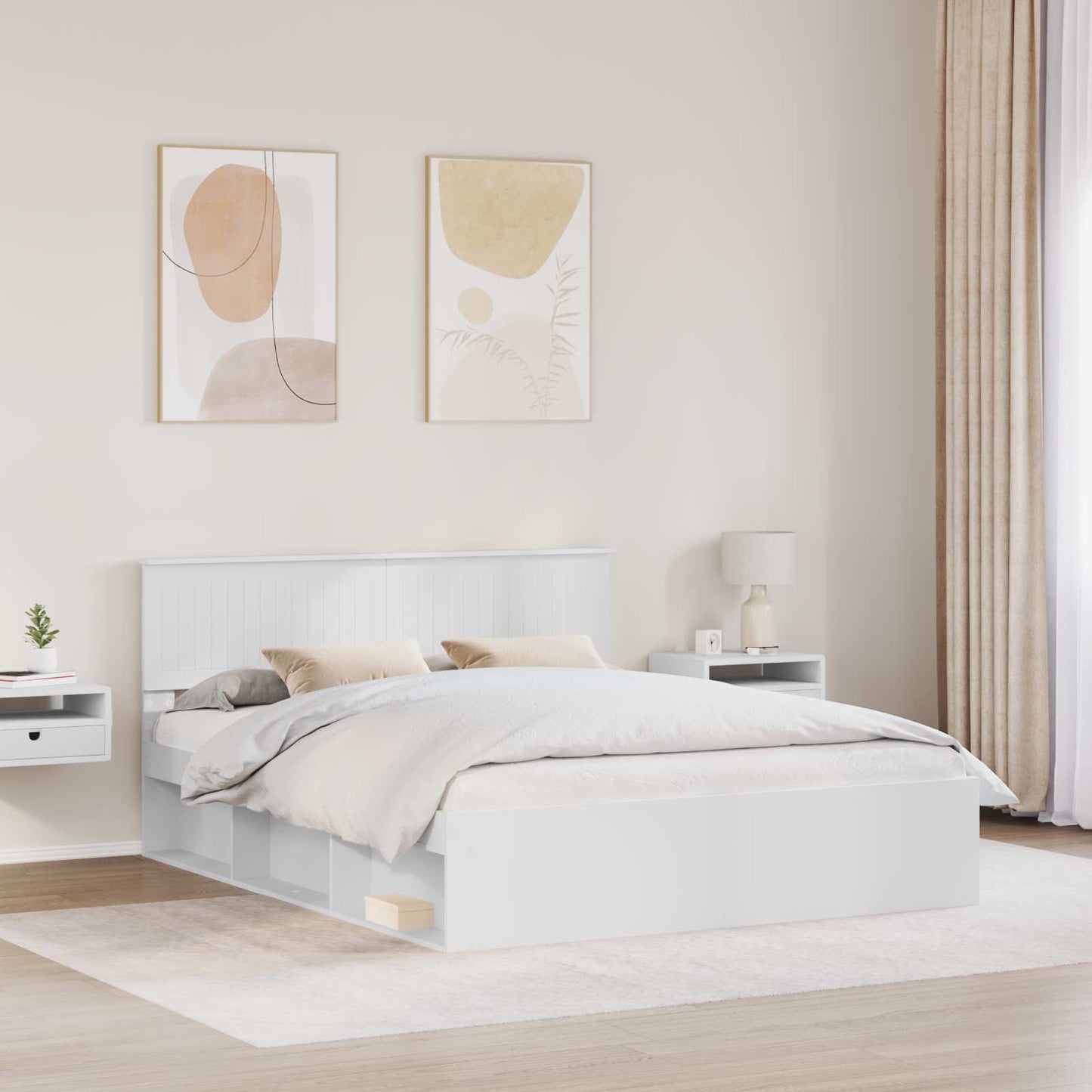 vidaXL Cadre de lit avec tête de lit Blanc 160 x 200 cm Bois de pin massif