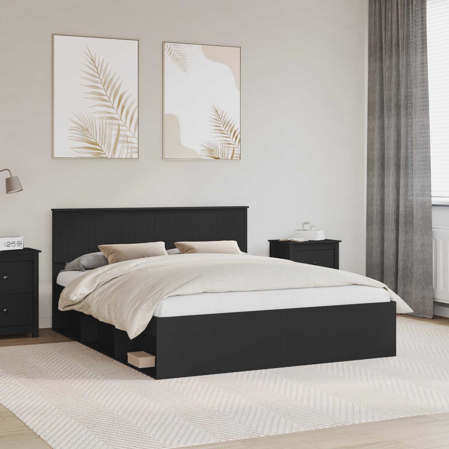 vidaXL Cadre de lit noir 160 x 200 cm en bois de pin massif