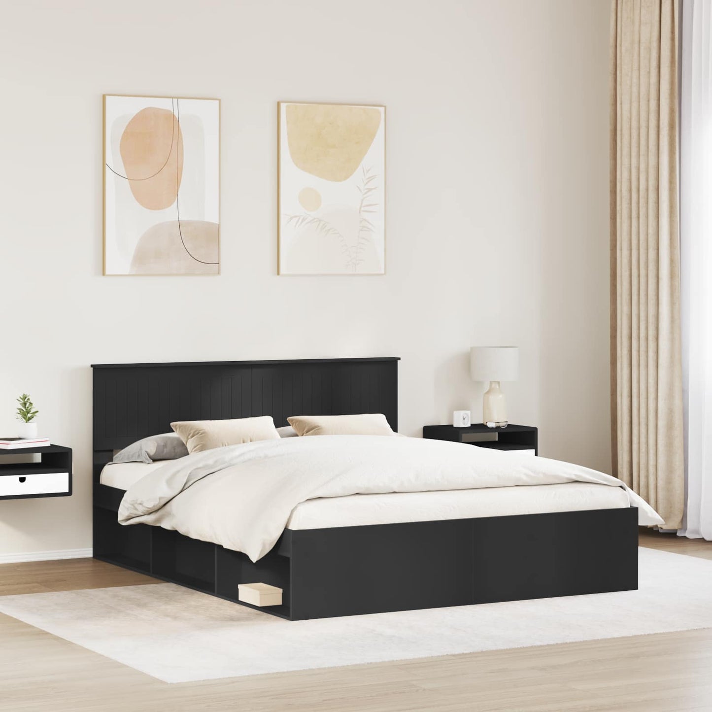 vidaXL Cadre de lit noir 160 x 200 cm en bois de pin massif