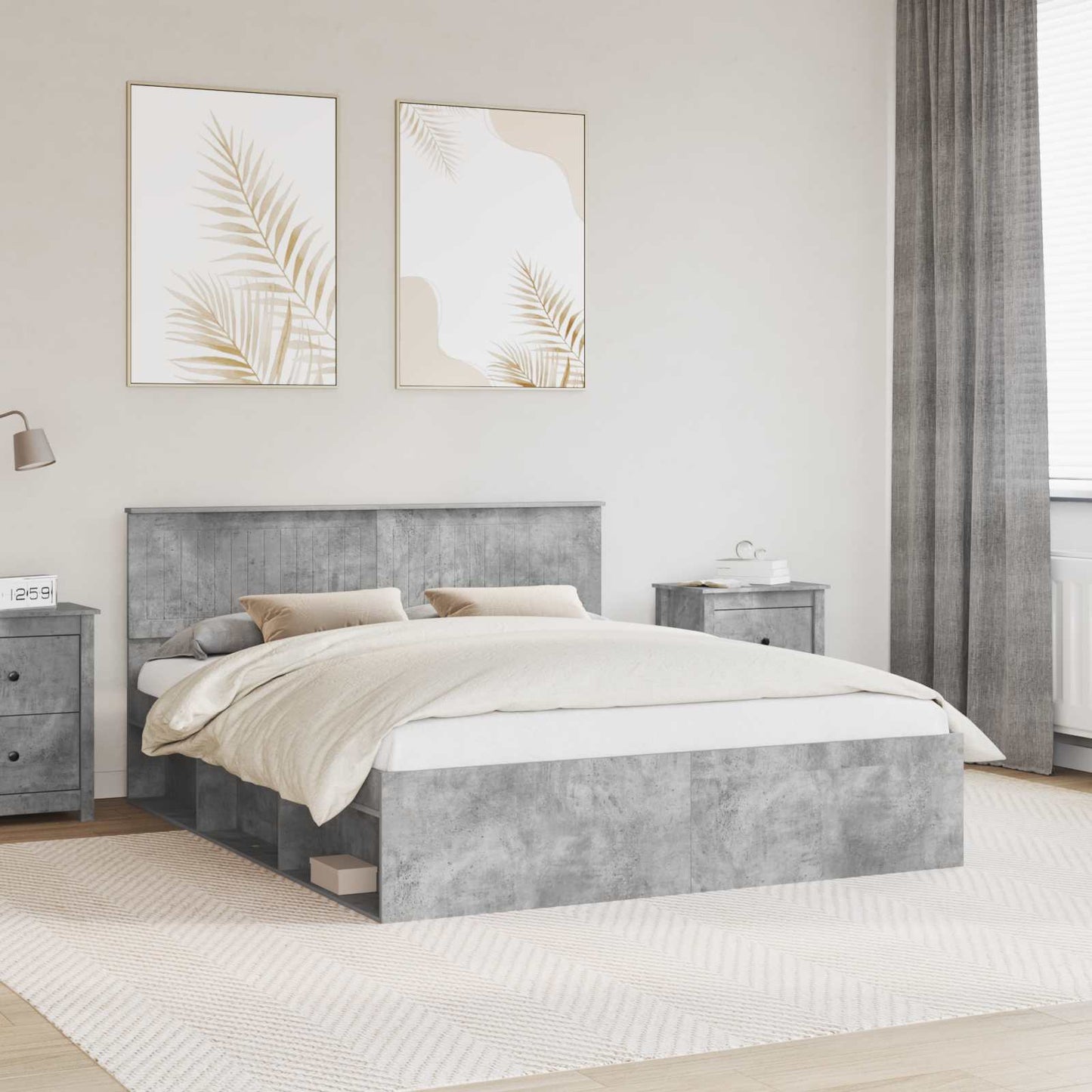 vidaXL Cadre de lit avec tête de lit gris béton 160 x 200 cm Bois de pin massif