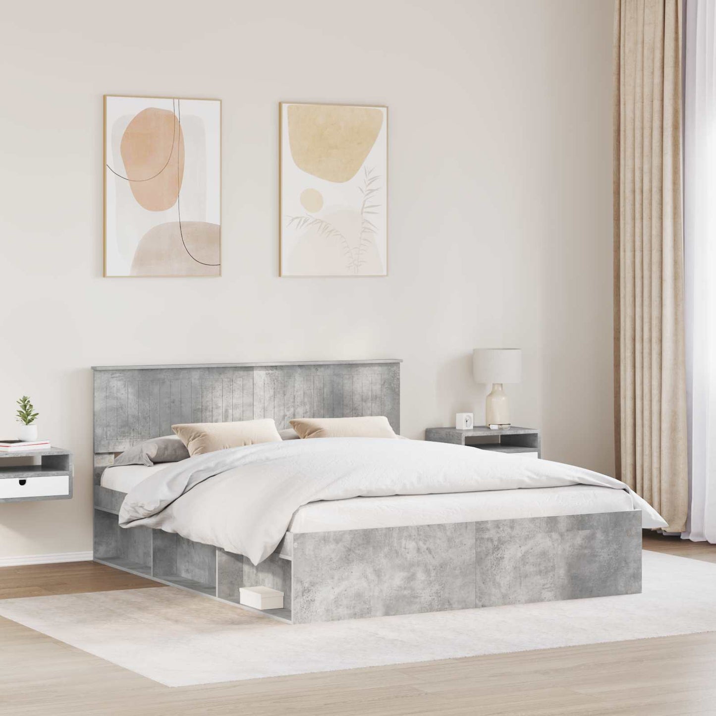 vidaXL Cadre de lit avec tête de lit gris béton 160 x 200 cm Bois de pin massif