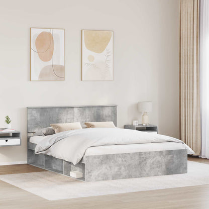 vidaXL Cadre de lit avec tête de lit gris béton 160 x 200 cm Bois de pin massif