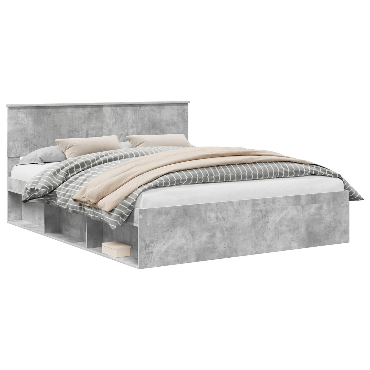 vidaXL Cadre de lit avec tête de lit gris béton 160 x 200 cm Bois de pin massif