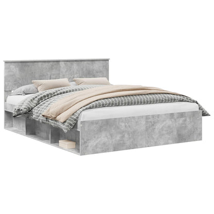 vidaXL Cadre de lit avec tête de lit gris béton 160 x 200 cm Bois de pin massif