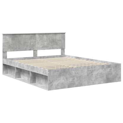 vidaXL Cadre de lit avec tête de lit gris béton 160 x 200 cm Bois de pin massif
