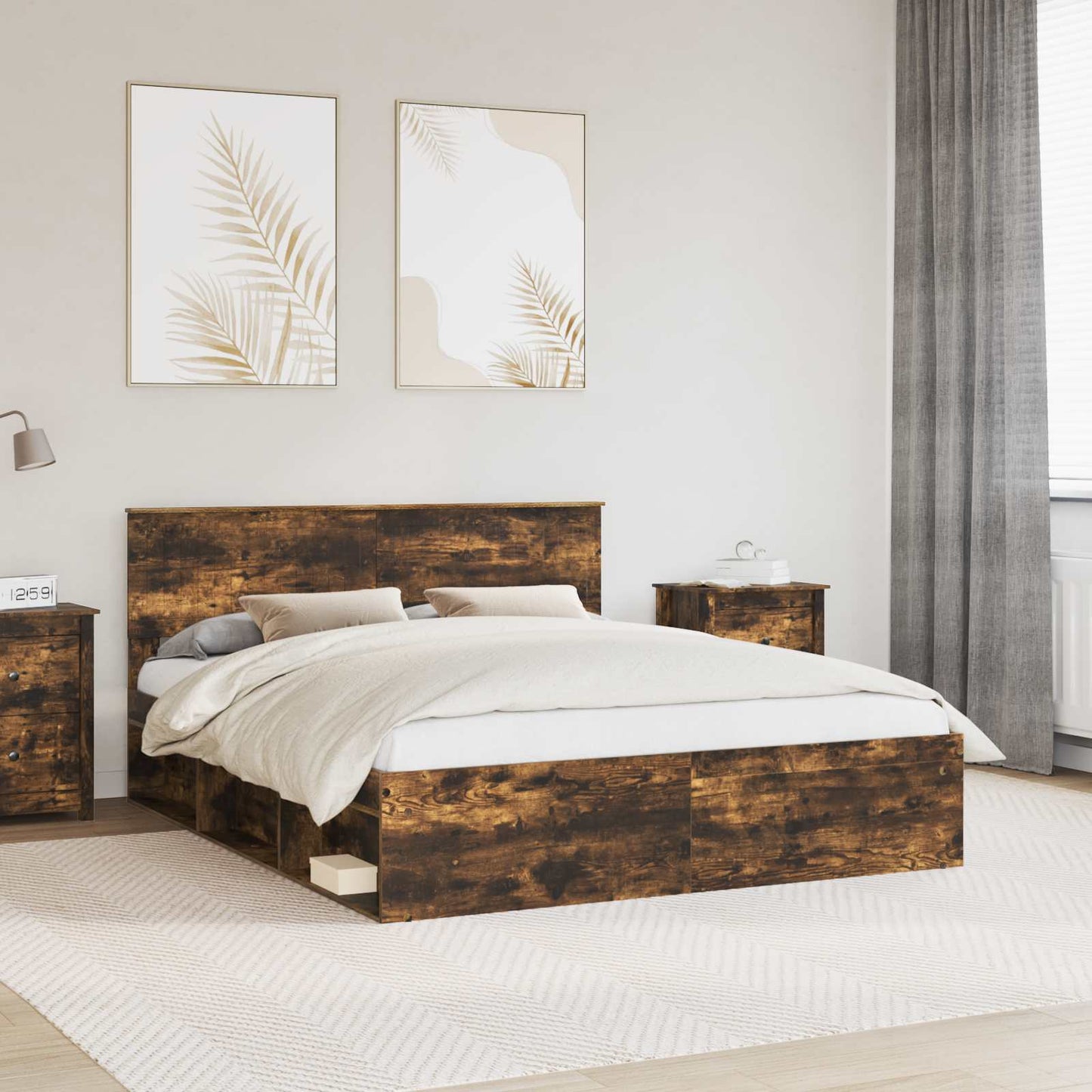 vidaXL Cadre de lit Chêne fumé 160 x 200 cm Bois de pin massif