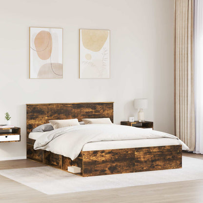vidaXL Cadre de lit Chêne fumé 160 x 200 cm Bois de pin massif