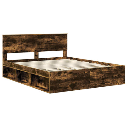 vidaXL Cadre de lit Chêne fumé 160 x 200 cm Bois de pin massif