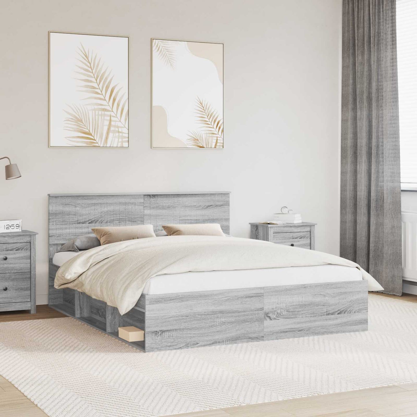 vidaXL Bettrahmen Graues Sonoma 160 x 200 cm Massives Kiefernholz