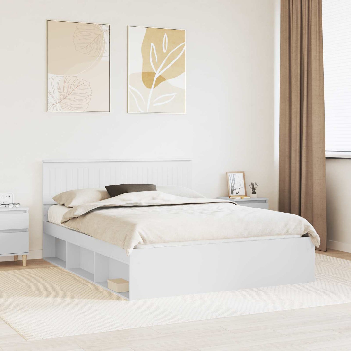 vidaXL Bettrahmen mit Kopfteil Weiß 150 x 200 cm Massives Kiefernholz