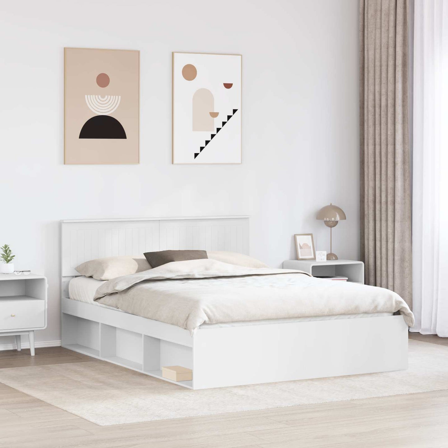 vidaXL Bettrahmen mit Kopfteil Weiß 150 x 200 cm Massives Kiefernholz