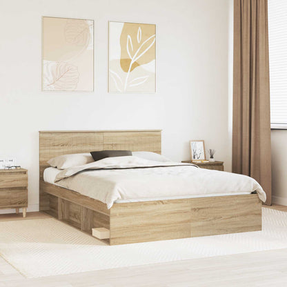 vidaXL Bettrahmen Sonoma-Eiche 150 x 200 cm Massives Kiefernholz