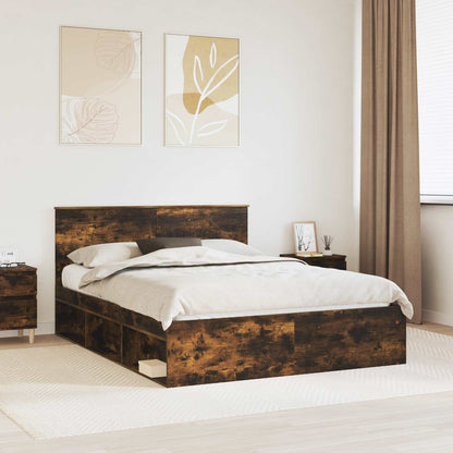 vidaXL Bettrahmen Geräucherte Eiche 150 x 200 cm Massives Kiefernholz