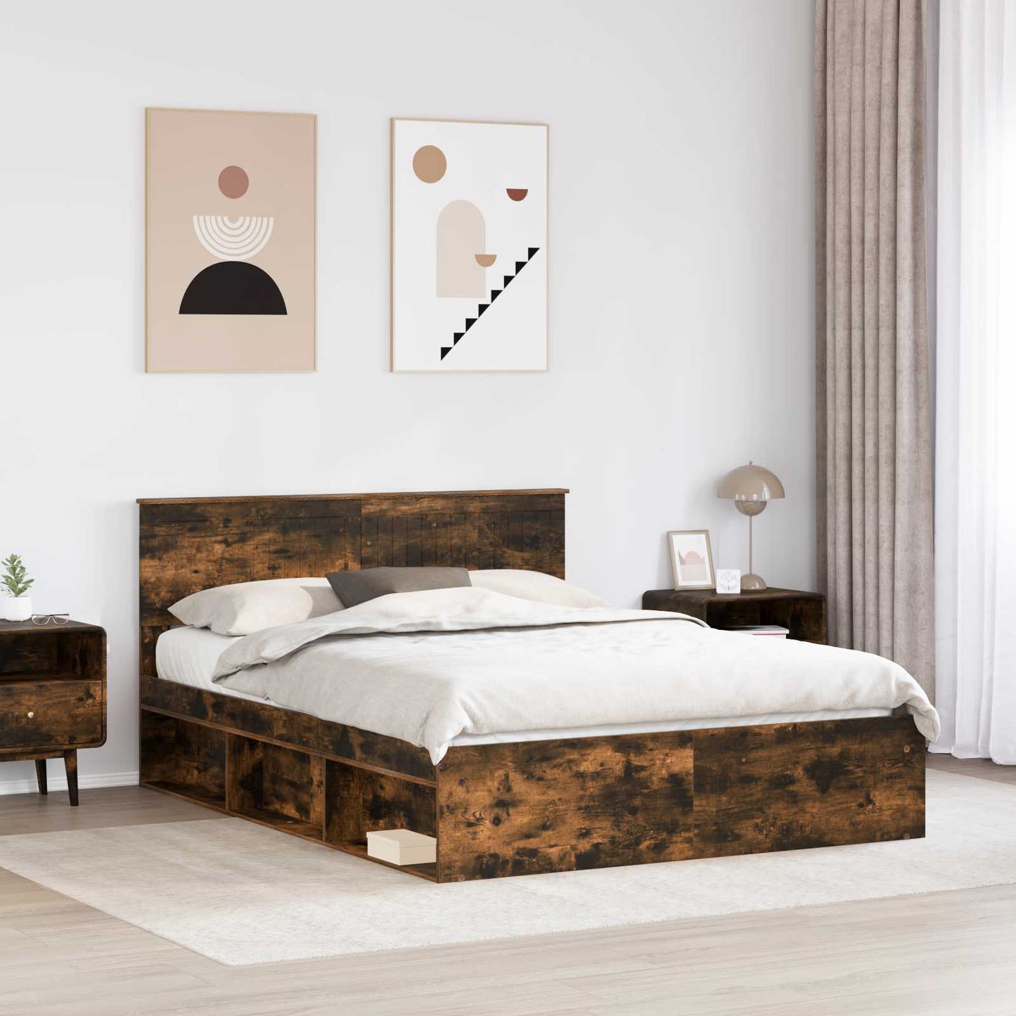 vidaXL Bettrahmen Geräucherte Eiche 150 x 200 cm Massives Kiefernholz