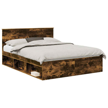 vidaXL Bettrahmen Geräucherte Eiche 150 x 200 cm Massives Kiefernholz