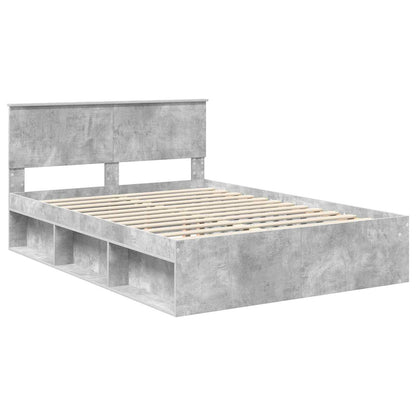 vidaXL Cadre de lit avec tête de lit Béton 140 x 200 cm Bois de pin massif
