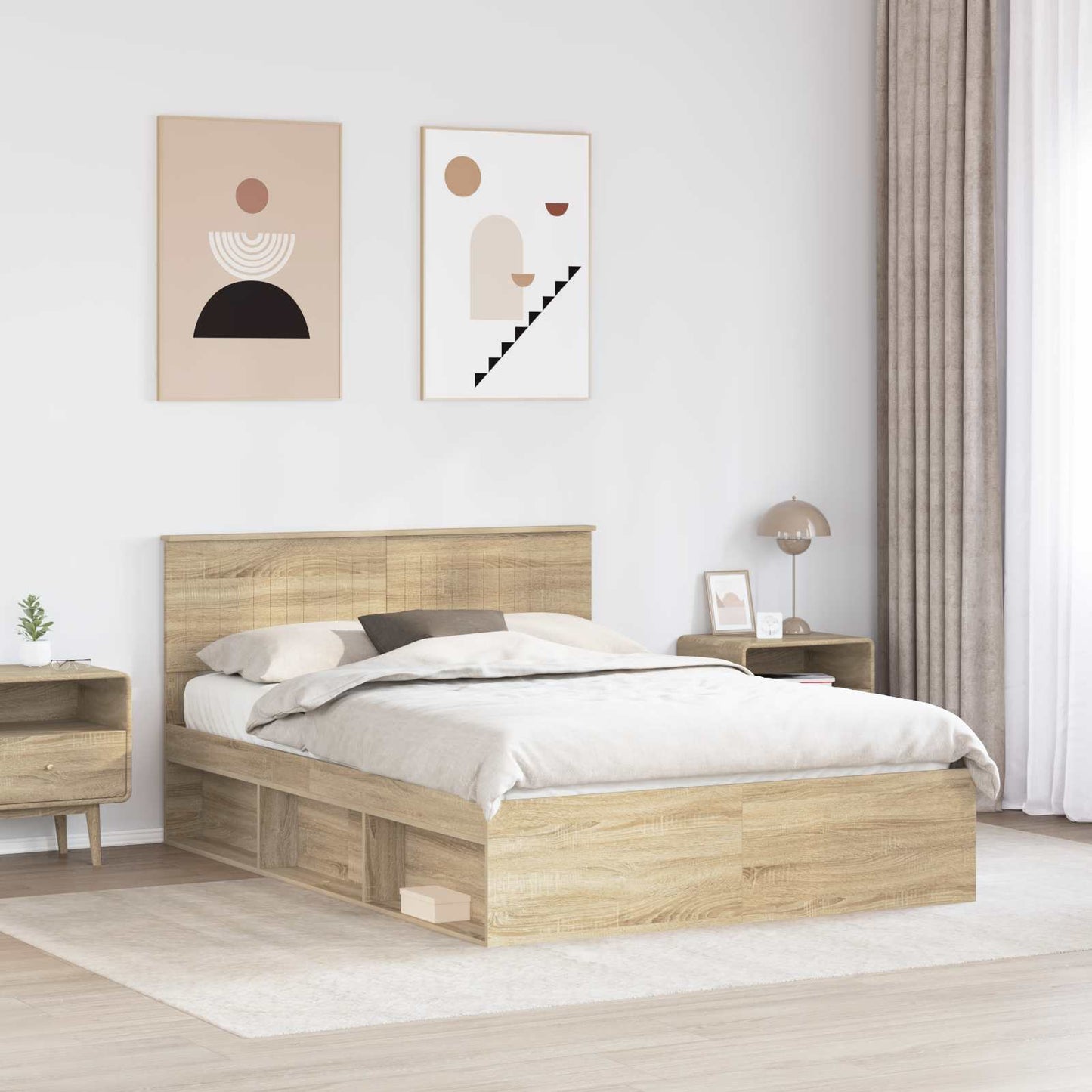 vidaXL Bettrahmen Sonoma-Eiche 135 x 190 cm Massives Kiefernholz