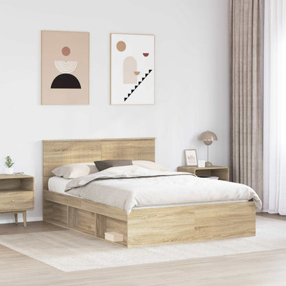 vidaXL Bettrahmen Sonoma-Eiche 135 x 190 cm Massives Kiefernholz