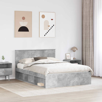 vidaXL Bettrahmen Beton Grau 135 x 190 cm Massives Kiefernholz