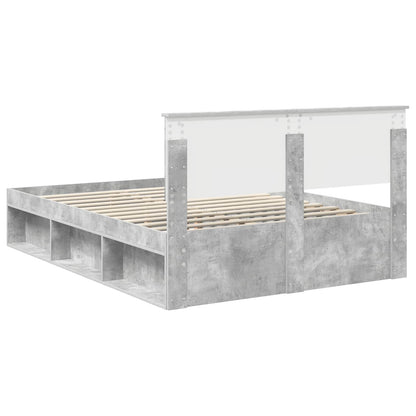 vidaXL Bettrahmen Beton Grau 135 x 190 cm Massives Kiefernholz